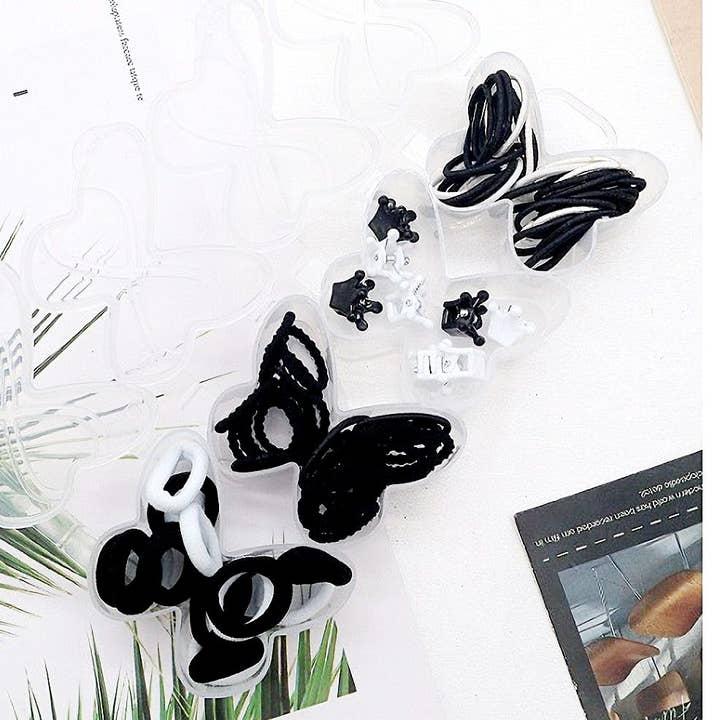 12pk Butterfly Case Four Seperate Hair Clip Tie Set for wholesale by Diacly