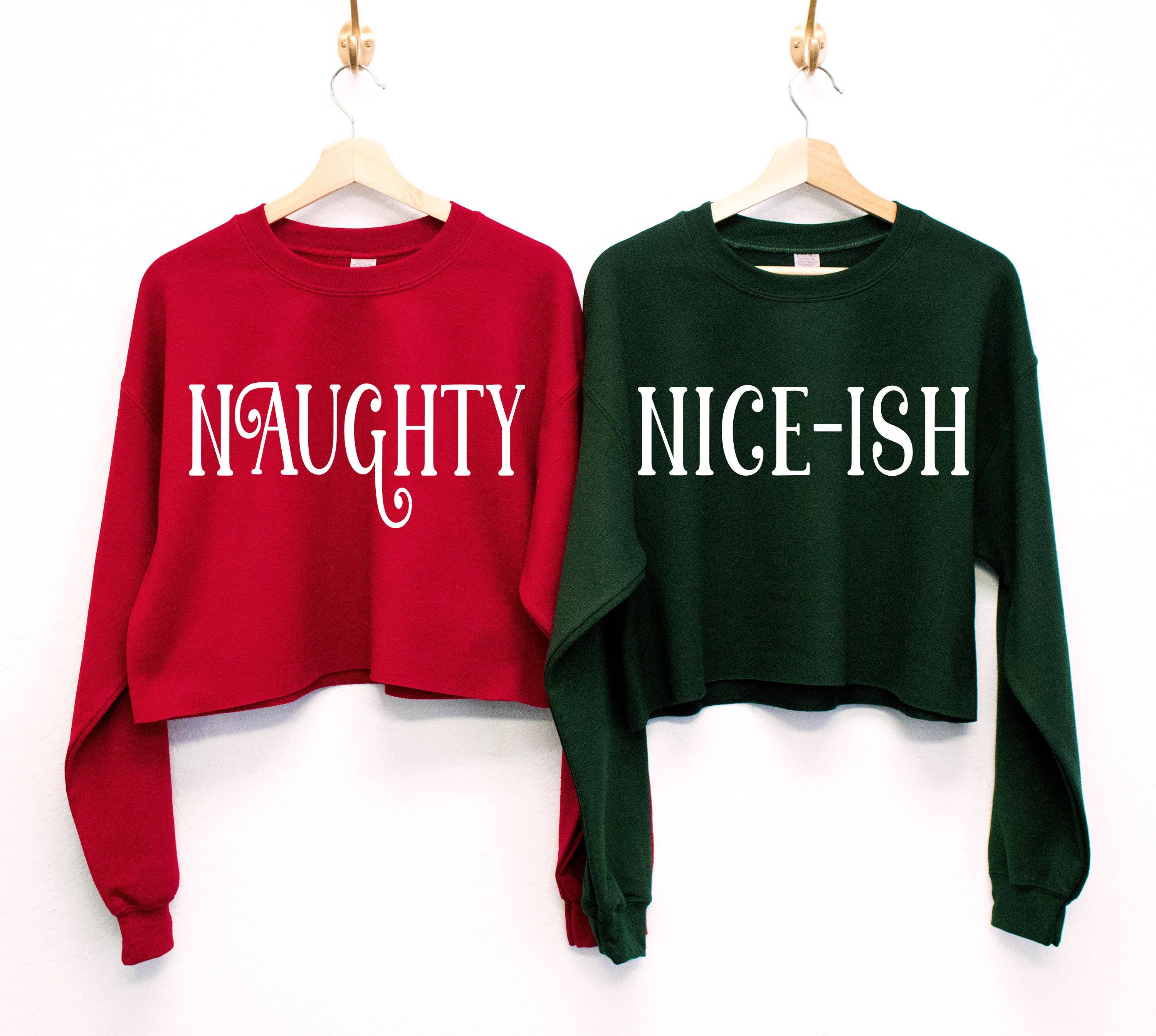 Nobullwoman Apparel - Wholesale Graphic Sweatshirt - Women's - Naughty or Nice-ish Cropped Ugly Christmas Sweater for Women0