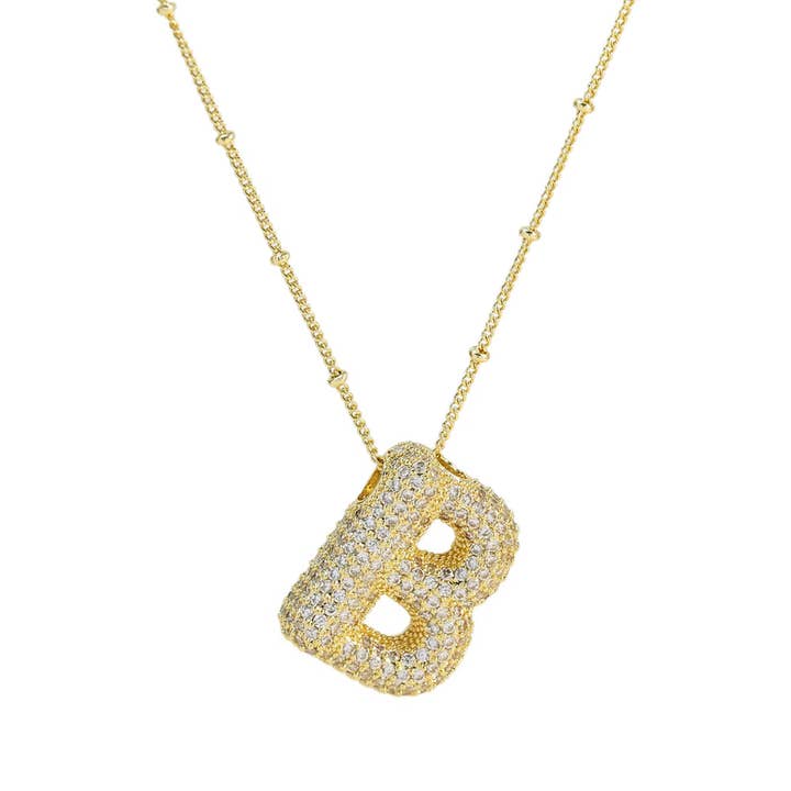 Savvy Bling - Wholesale Pendant/Charm Necklace - Initial CZ Balloon Bubble 18K Gold Necklace