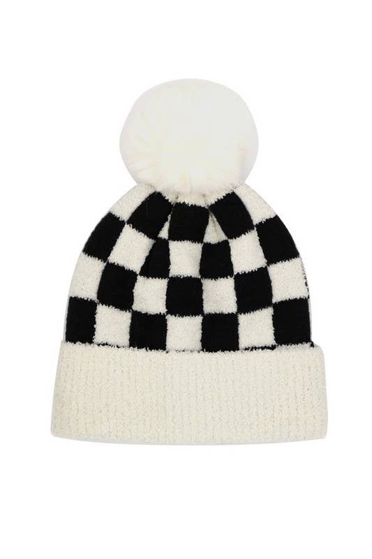 anbfashion - Wholesale Beanie - Women's - Check Blocked Pompom Beanie MH01380