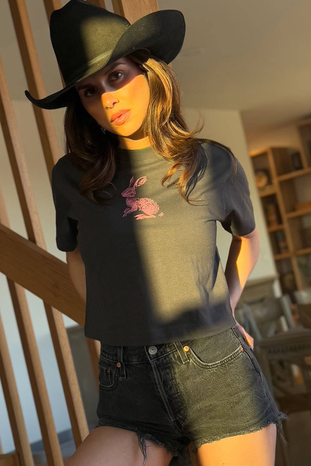 CHARCOAL Jack Rabbit Vintage-Wash Cropped Graphic Tee for wholesale on Faire2