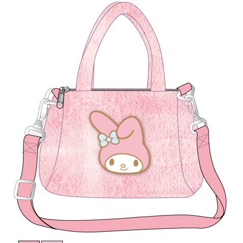 The Zoofy Group , LLC - Wholesale Tote Bag - Women's - MY MELODY PLUSH BODY DUFFLE PURSE W/APPLIQUE PATCH
