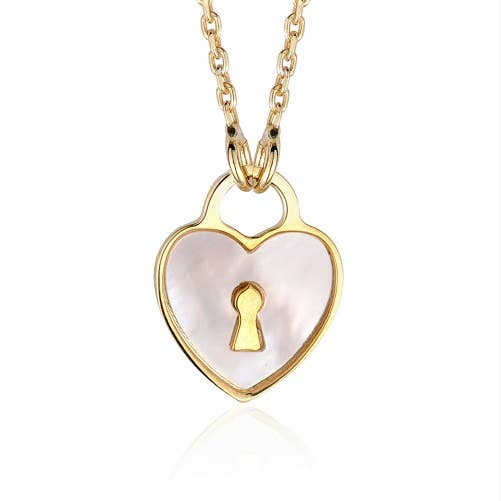 Sterling Silver Heartlock Necklace Pendant With Mother Pearl for wholesale by Massete