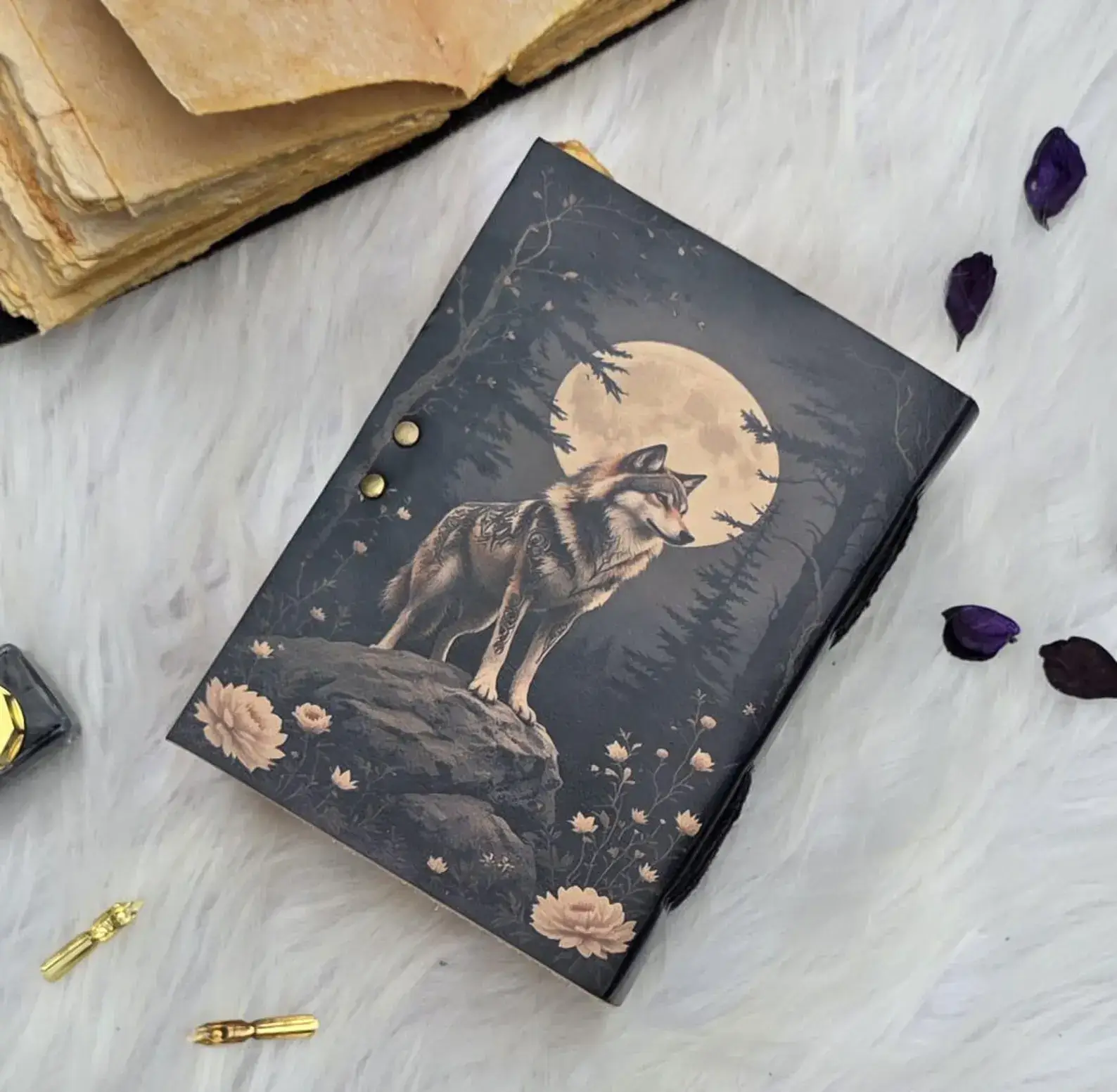 MNM HANDICRAFTS - Wholesale Journal/Diary - Lunar Wolf & Moon Grimoire Blank Spell Book of shadows 2