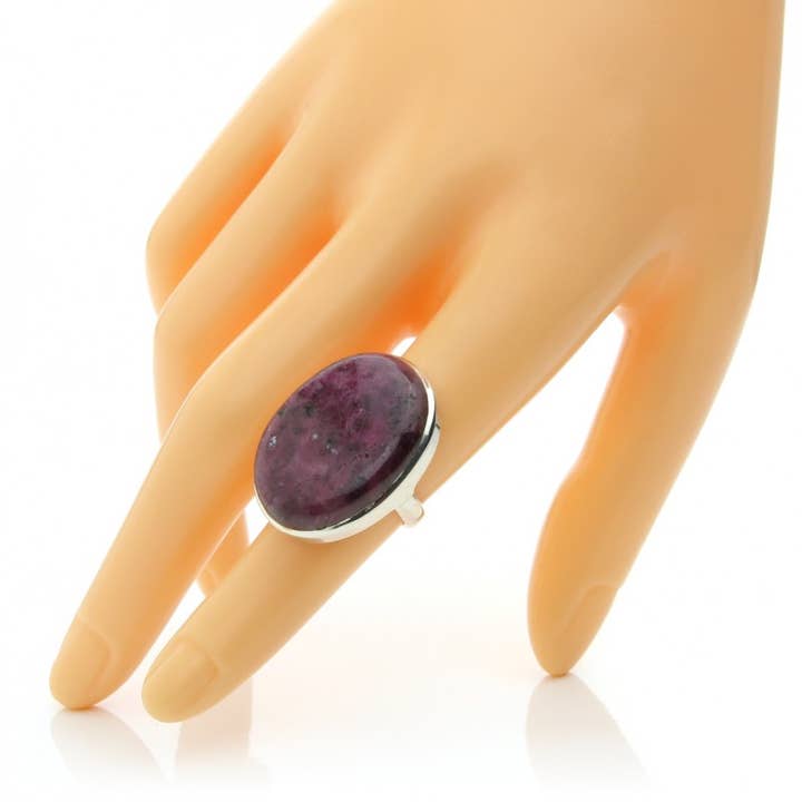 Oval ruby ring in silver, various models for wholesale by UniArt