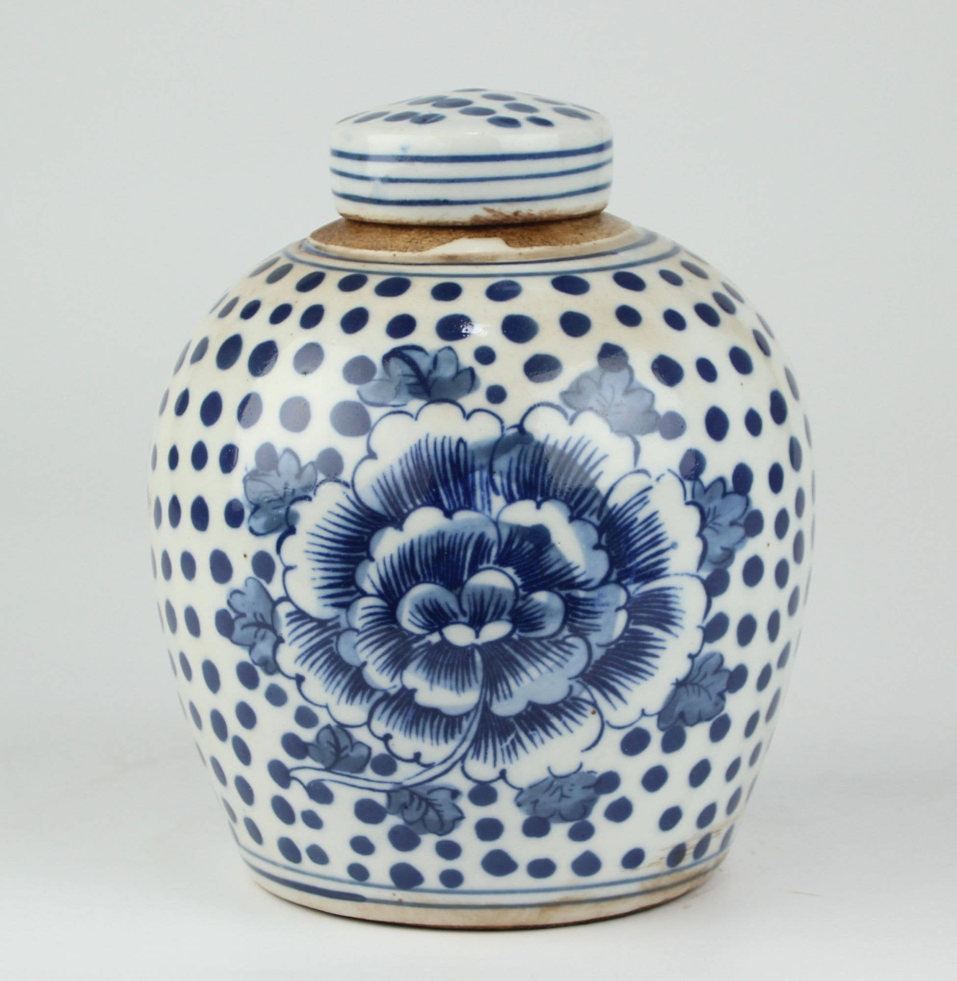 Legend Accents - Wholesale Decorative Jar - Blue and White Tiny Lid Mini Jar Peony Dots0