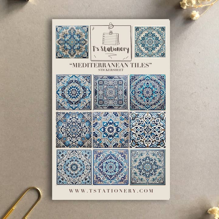 "Mediterranean Tiles" Sticker Sheet (WASHI) for wholesale by T's Stationery