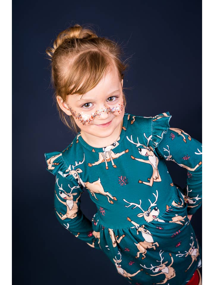 Mullido - Wholesale Dress - Kids - REINDEER - LS GATHERED DRESS - AW246