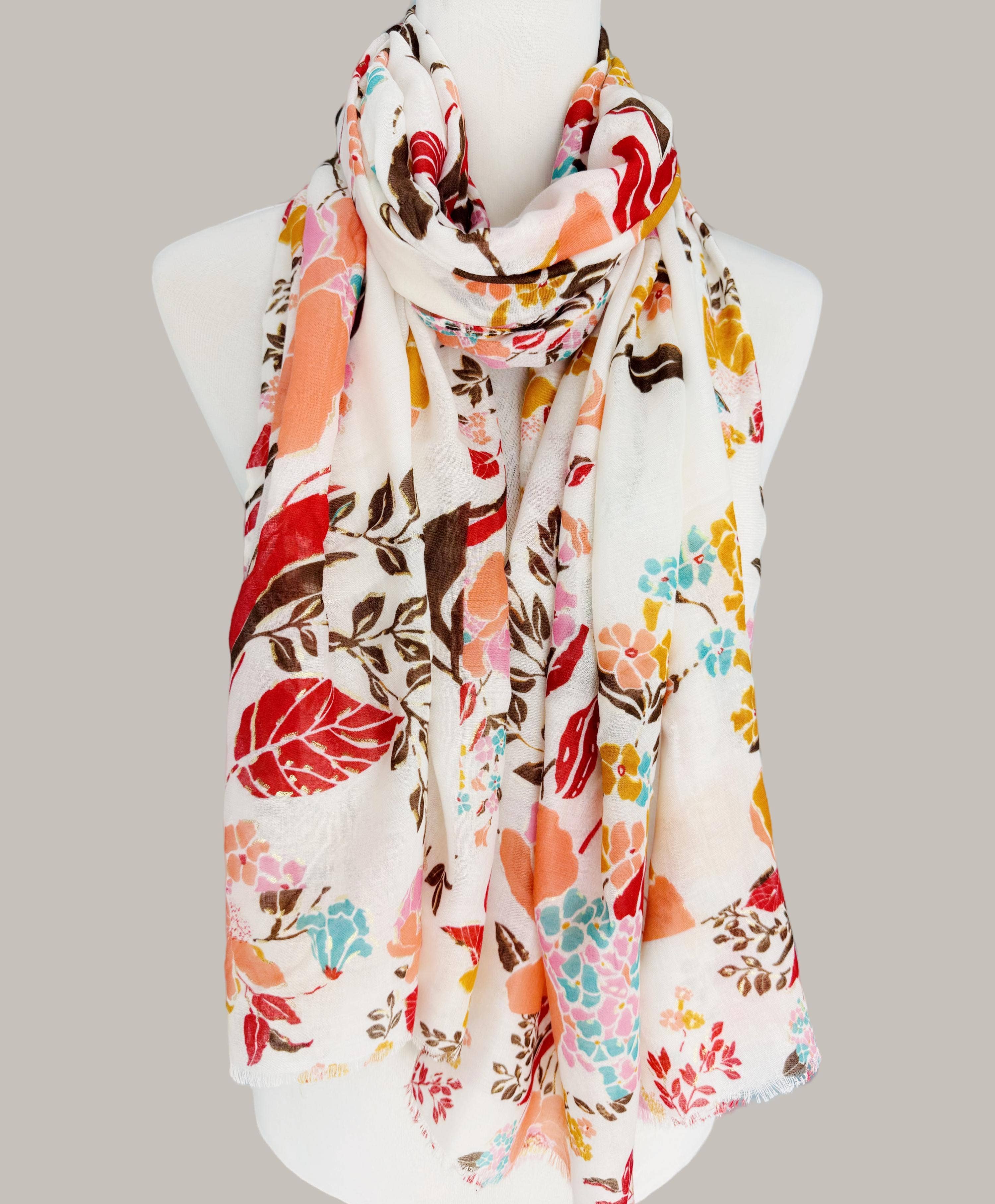 JC Sunny Fashion – wholesale Halsduk - Dam – JC023513 Rosa-Multi Royal Folie utsmyckad blommig halsduk