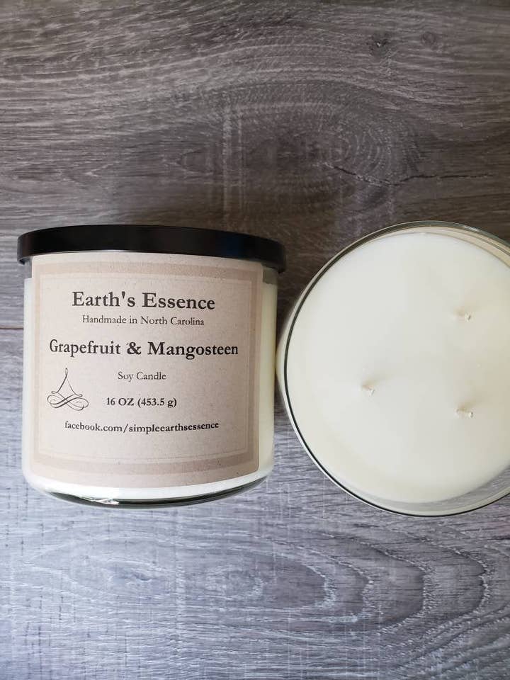 Grapefrukt & Mangostan 16 oz 3-vägs sojaljus för wholesale av Earth's Essence