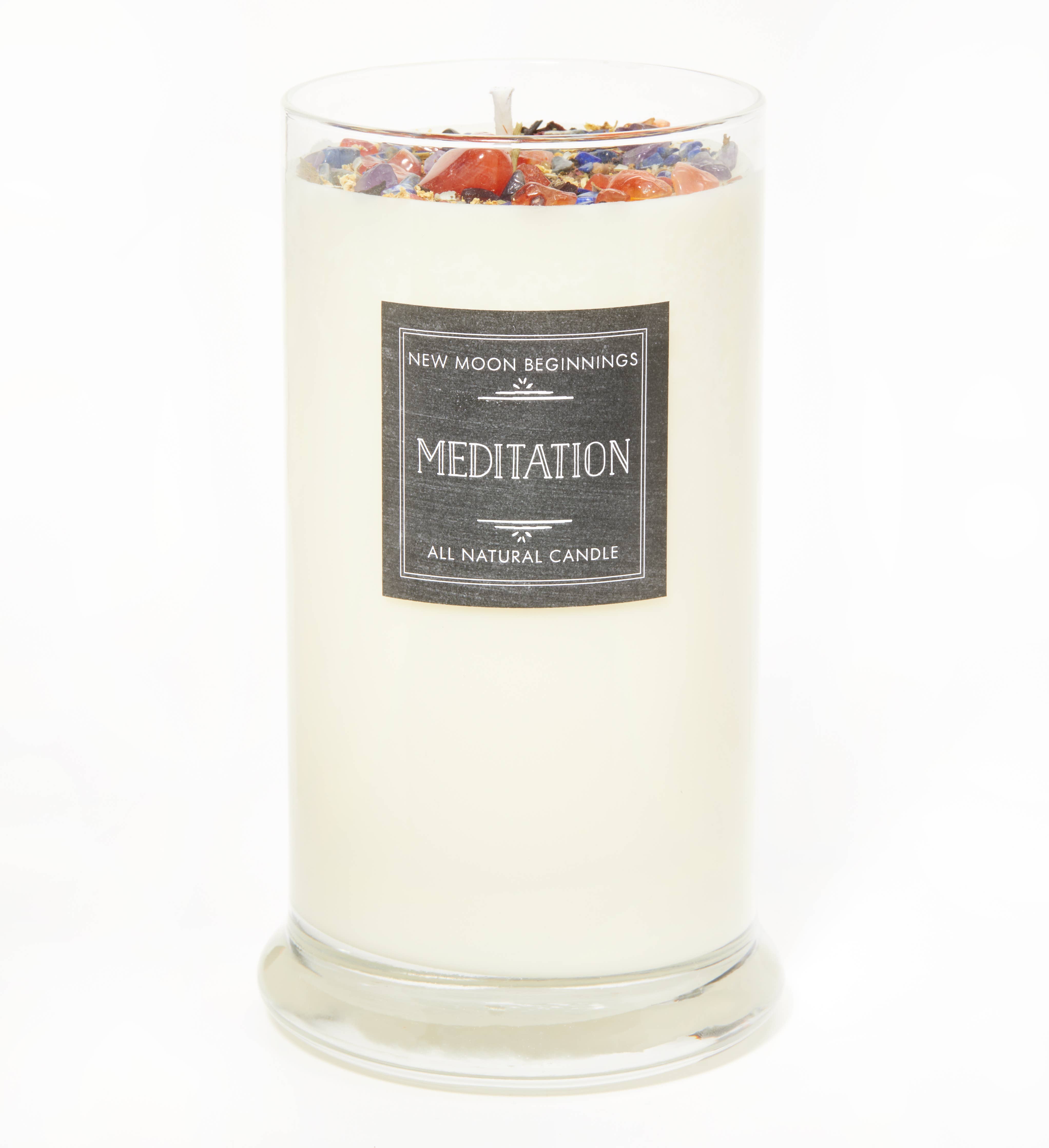 New Moon Beginnings - Wholesale Jar/Filled Candle - Meditation Candle - Herb, Flower, & Crystal Candles5