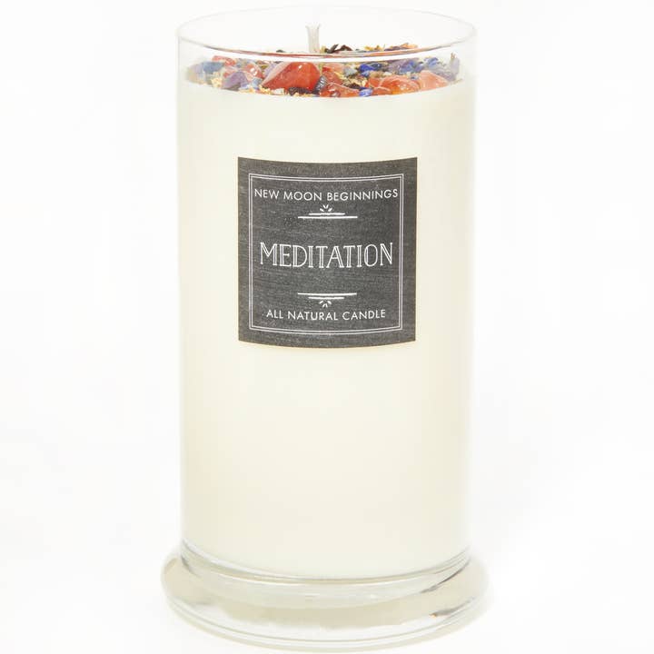 New Moon Beginnings - Wholesale Jar/Filled Candle - Meditation Candle - Herb, Flower, & Crystal Candles5
