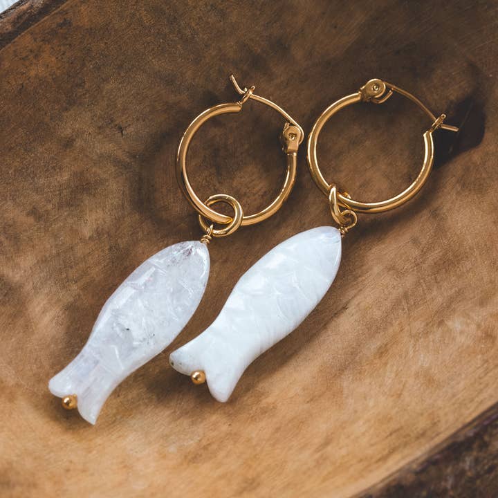 Luna Norte - Wholesale Hoop Earrings - La Pesca Bella Gemstone Charm Hoop Earrings0