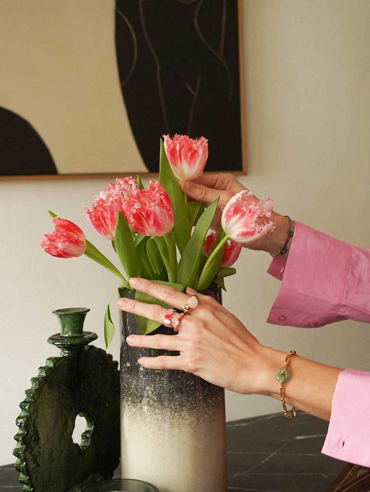 Bijoux 7bis - Wholesale Ring met meerdere stenen - Verstelbare stalen ring met ovale geëmailleerde schakels6