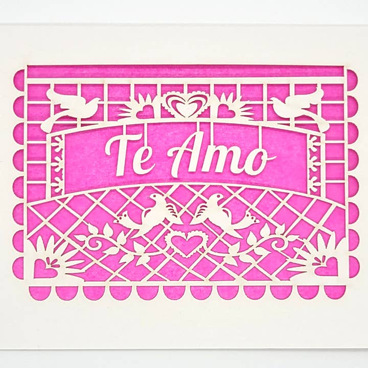 two hermanas - Wholesale Love Card - Te Amo - Papel Picado Spanish Love Card, Laser Cut