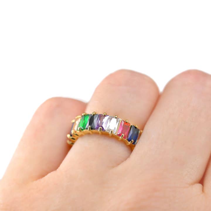 Blueyejewelry - Wholesale Multi-Stone Ring - Baguette Diamond Ring - Wide Baguette-cut CZ Ring 9