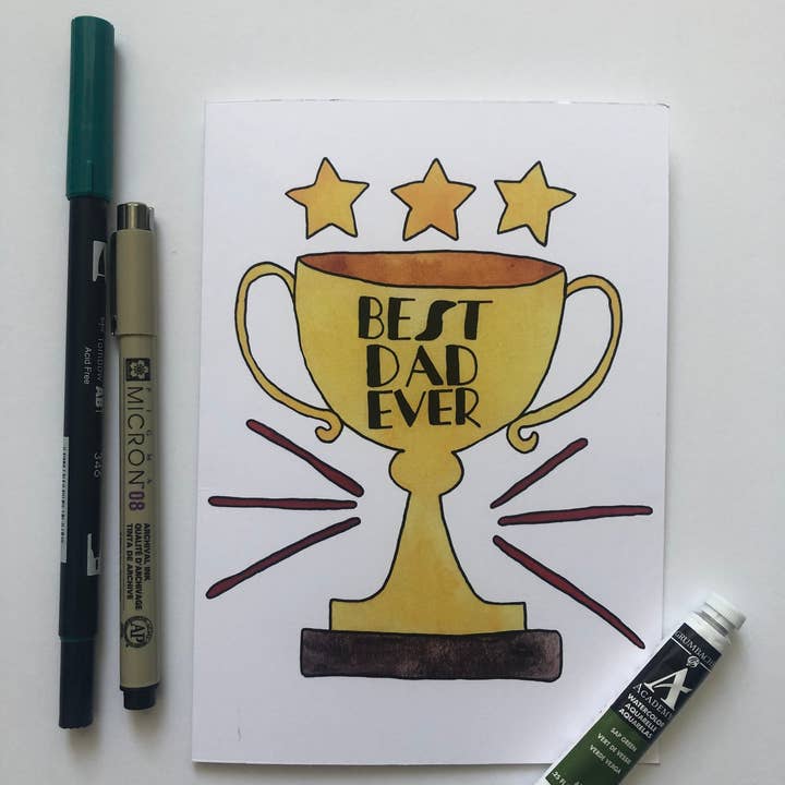 Wild Juniper Art Studio - Wholesale Father's Day Card - Best Dad Ever Trophy Father's Day Card, Best Dad Ever Watercolour Card, Hand painted Father's Day Card, Father's Day Gift, Best Dad Ever4