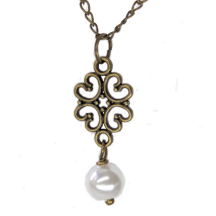 Hollow Hearts Antique Bronze Pearl Necklace for wholesale by Stylish Jewelry Supply