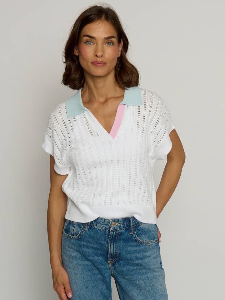 Colorblock Pointelle Polo for wholesale by Central Park West