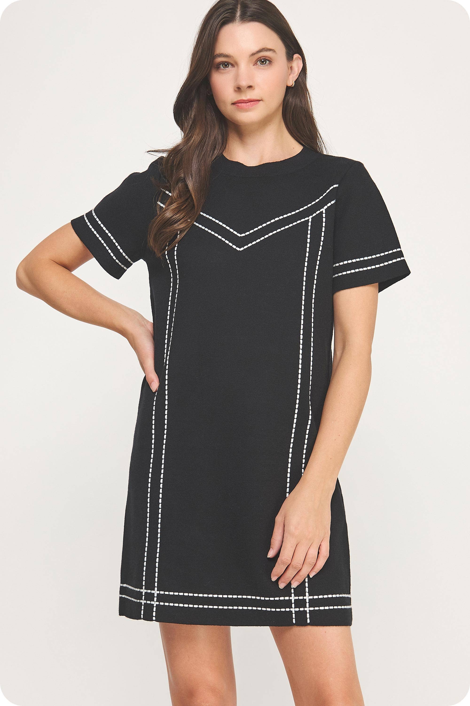 Strut & Bolt - Wholesale Dress - Women's - Thick Stitch Embroidery Knit Tee Mini Dress5