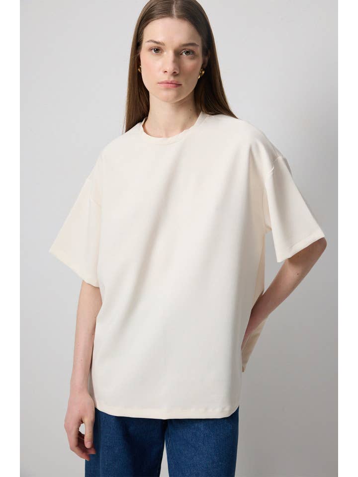 Écru T-SHIRT EN CRÊPE À MANCHES COURTES en vente sur Faire2