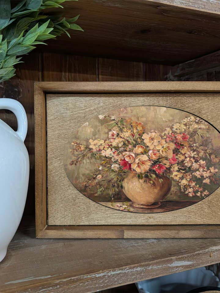 Boksindrammet lærredskunst rustik blomsterkrukke for engroshandel hos Redeemed Decor