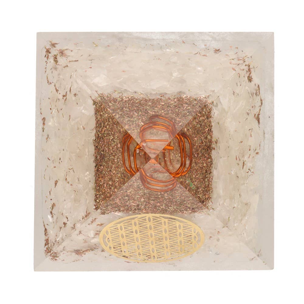 Vives de la Cortada S.L - Vente Pierre et cristal de spiritualité - Pyramide Orgonite de Quartz en Résine avec Fleur de Vie 7x7cm1
