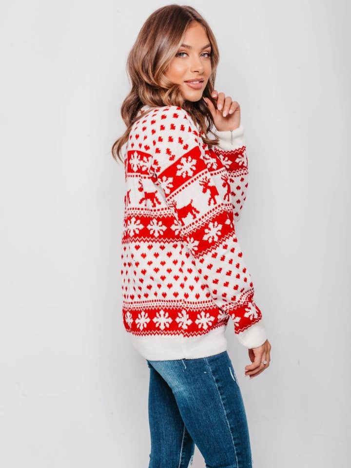 J5FASHION – wholesale Pullovertröja - Dam – PLUS STORLEK RENAR OCH SNÖFLINGA JULTRÖJA
