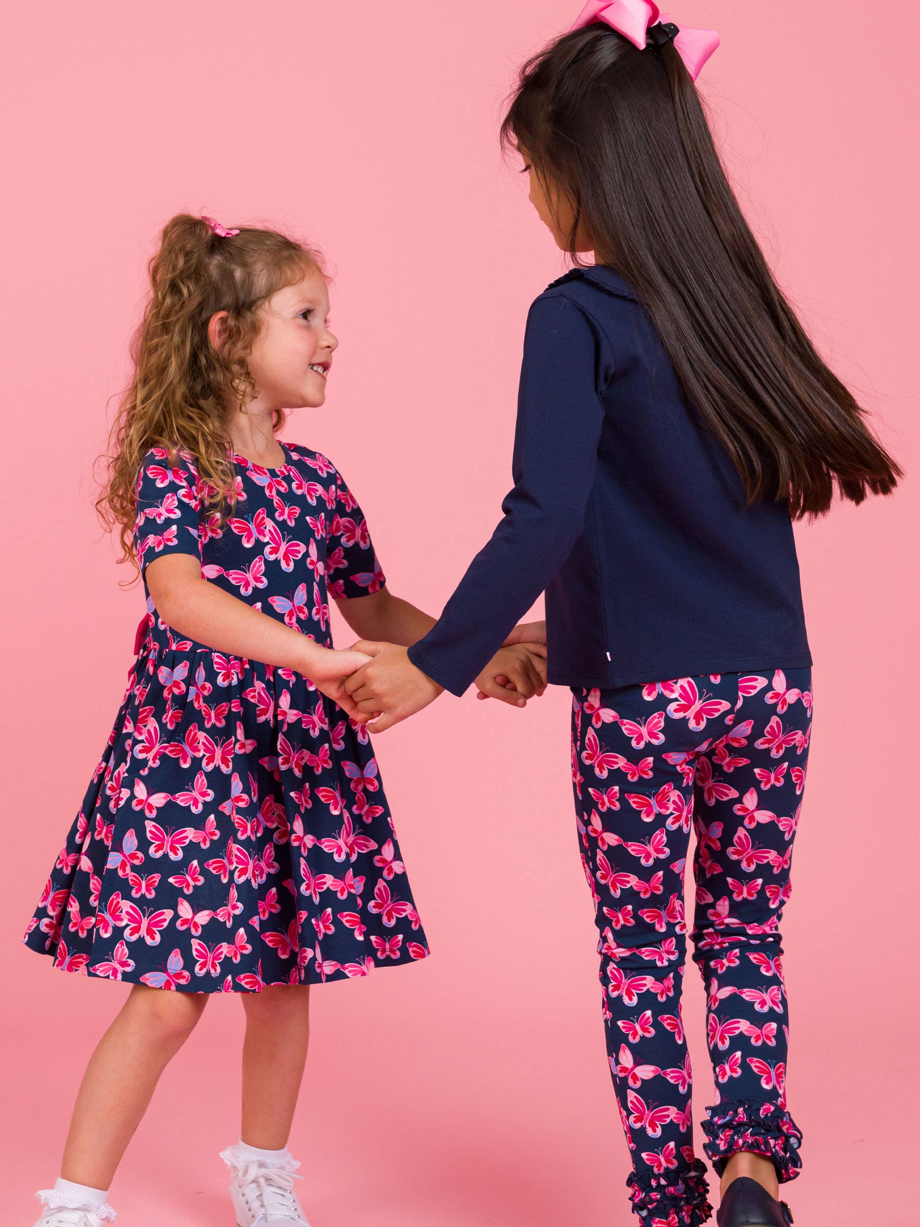 Navy Girls Butterfly Bliss Classic Ruffle Leggings for wholesale on Faire4
