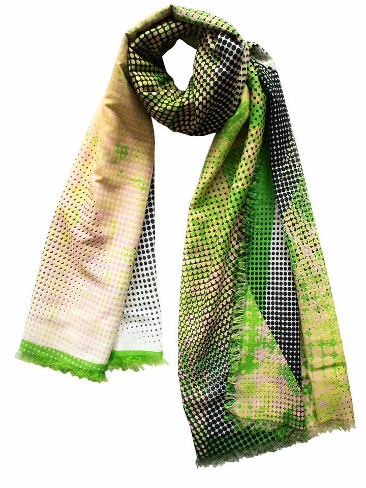 Silk/Cotton "Organic Shapes III / Vibrant Green" Stola 200 for wholesale by EditionMichel