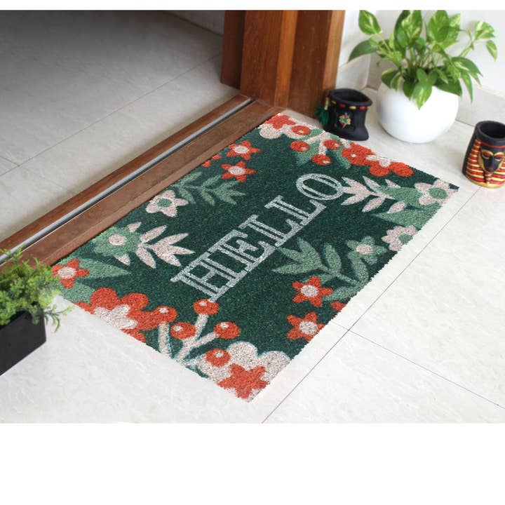 Hello Floral Doormat for wholesale by RugSmith