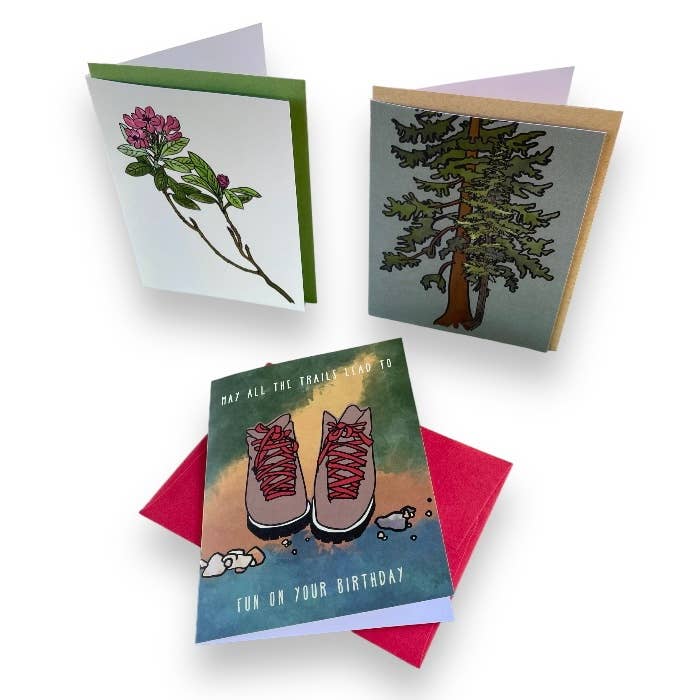 Sweet Pea Cole - Wholesale Stationery/Notecard Set - Two Trees (Douglas Fir + Hemlock Tree-Friends) Note Card2