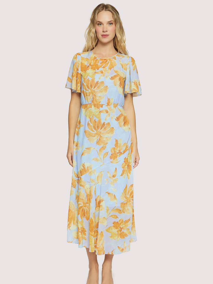 Florentine Affair Midi Dress - Summer Floral Chiffon Zipper for wholesale on Faire0
