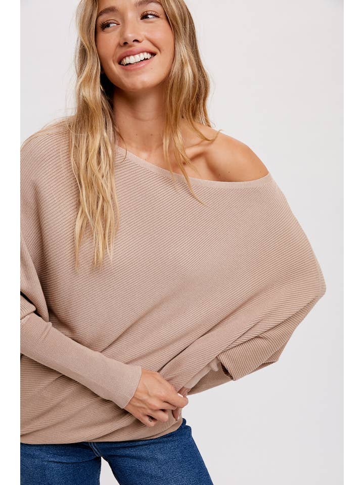 Bluivy - Wholesale Knit Sweater - Women's - ASYMMETRICAL OPEN SHOULDER DOLMAN PULLOVER46