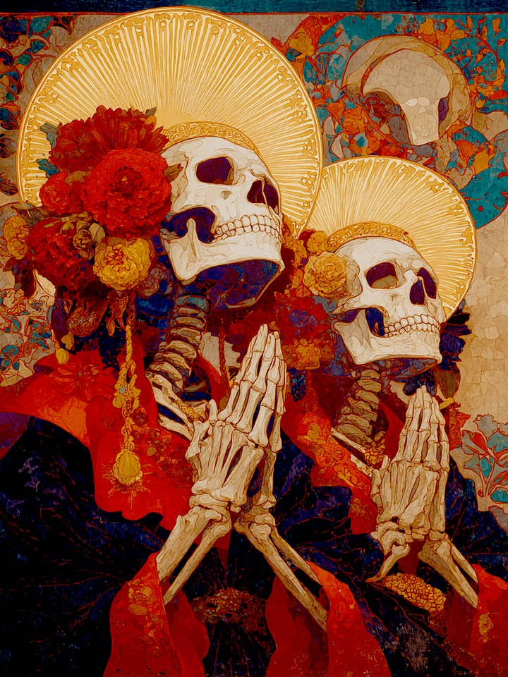 Skeletter Kigger Op Día de Muertos Kunsttryk - 8"x10" Kunstværk for engroshandel hos Mowbi