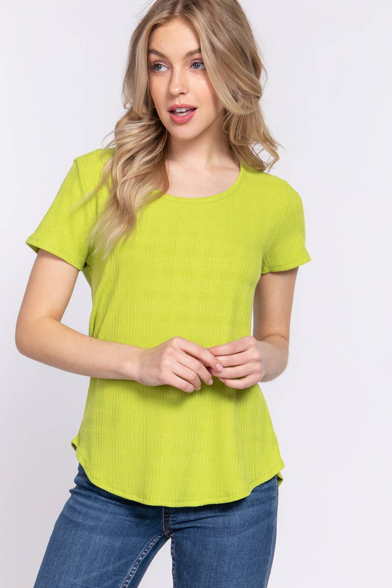 42POPS - Wholesale Knit Top - Women's - ....SI-24641 SLIM FIT SHORT SLV BACK SLIT DETAIL KNIT TOP2
