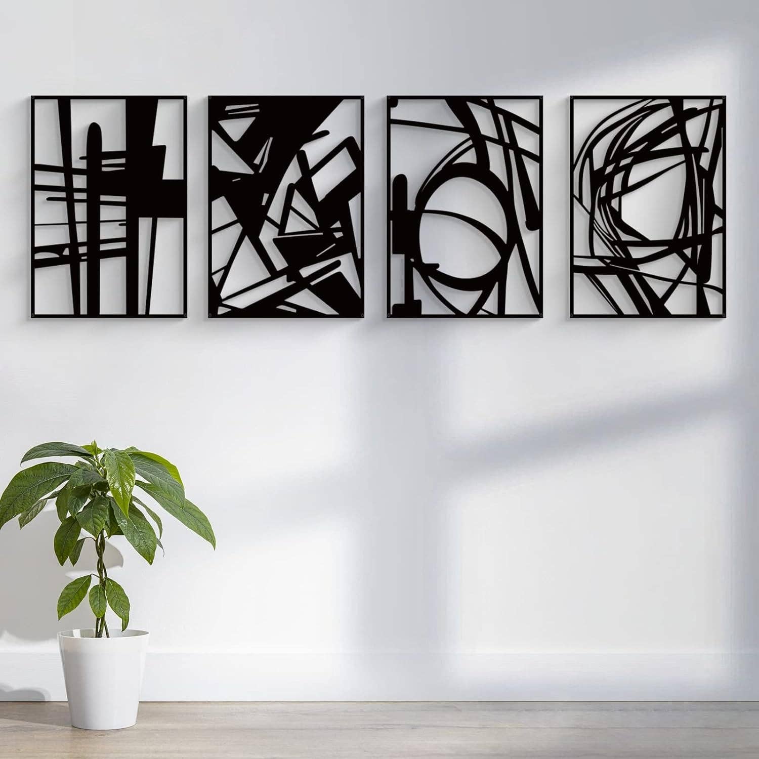Black Abstract Metal Wall Art 4 Pack Minimalist 3D for wholesale on Faire3