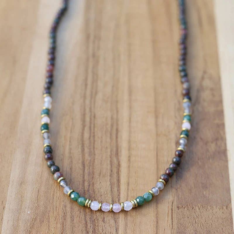 REMOVED BRAND - Wholesale Beaded/Pearl Necklace - Kashgar Garnet Moss Agate and Rose Quartz Delicate Necklace0