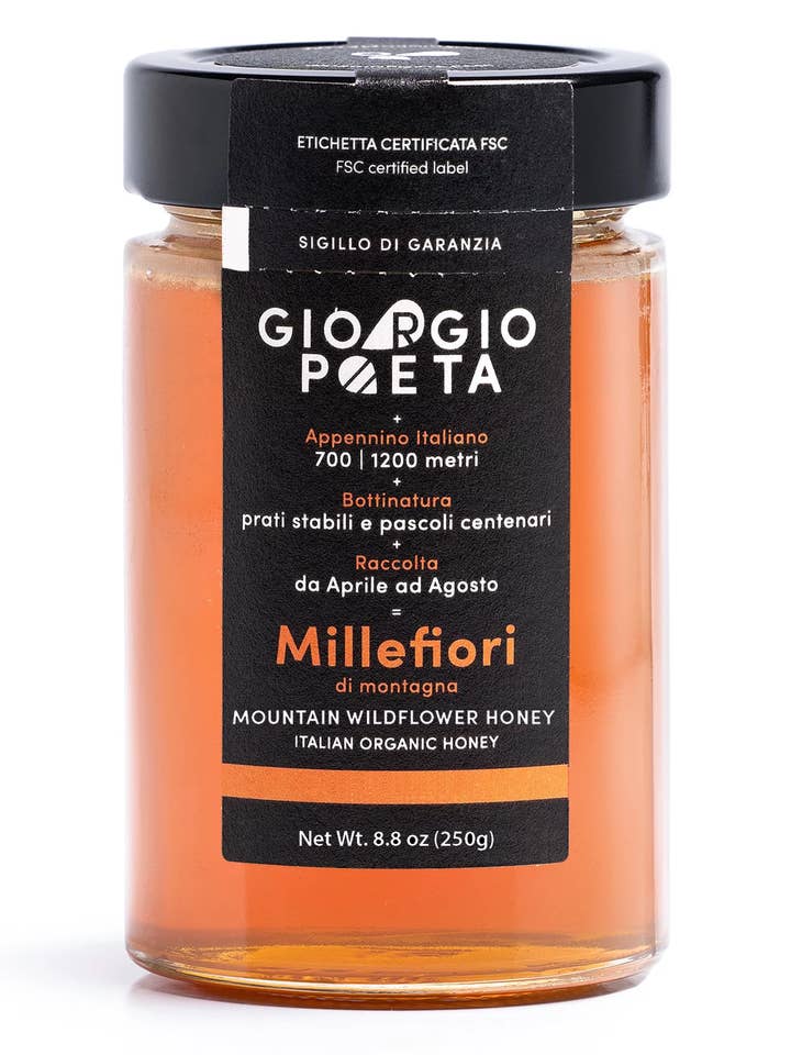 Giorgio Poeta Organic Mountain Wildflower Honey-8.8 oz for wholesale by Golden West Specialty Foods