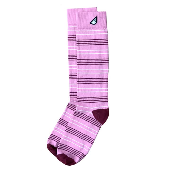 Daytripper - Rosa, Rödbrun & Vit. Amerikanskt gjort klänning/Casual Tunn Stripe strumpor för wholesale av Boldfoot Socks