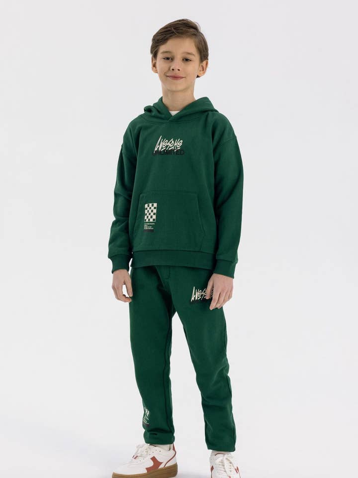 Boys fleece hoodie and joggers set 2-14y green for wholesale by Minoti sp. z o.o.