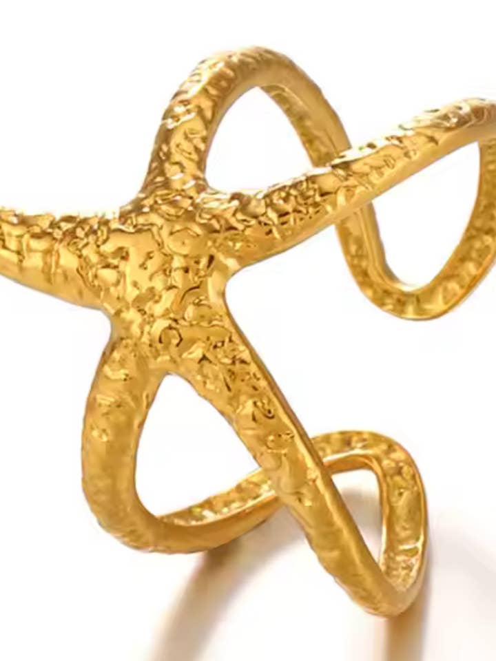 Starfish Wrap Around 14K Gold Stainless Steel Open Ring for wholesale by HoopLa