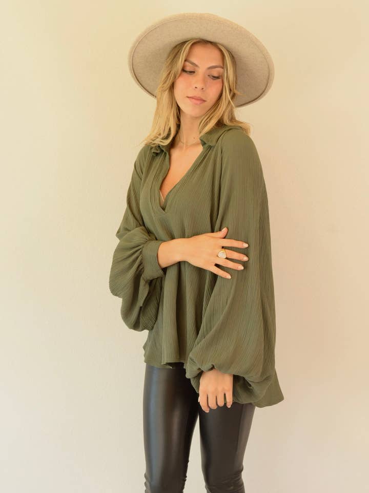 Ambiente - Wholesale Blouse - Women's - WASHED BALLOON BLOUSE-T2309EL74159