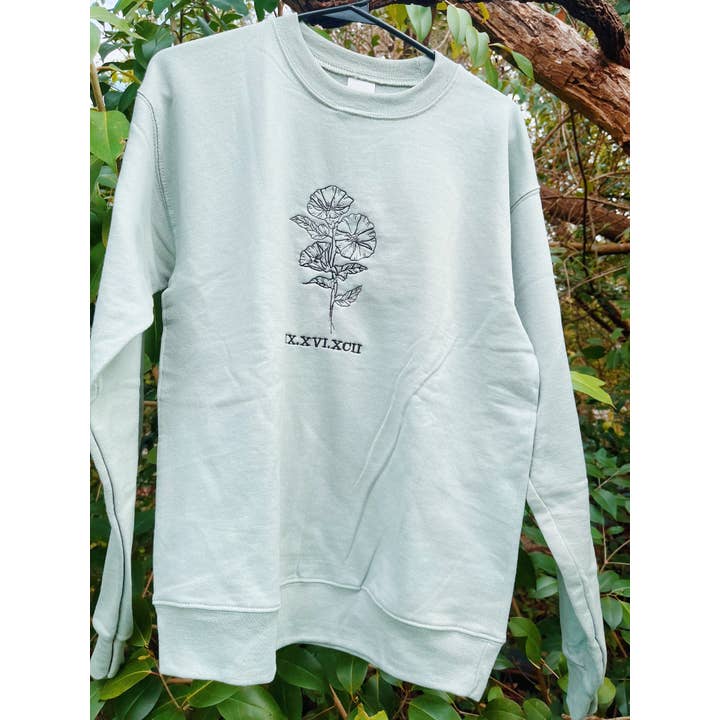 Birth Flower with Roman Numeral Date for wholesale by LeBeau Denim Co.