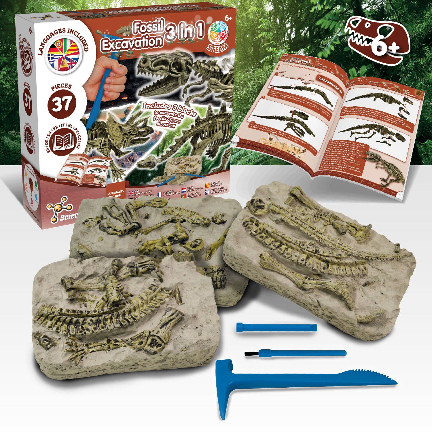 Science4you - Vendita all'ingrosso Set di giocattoli - Bambini - Fossil Excavation 3 in 1 - Gioco educativo per bambini in 9 lingue2