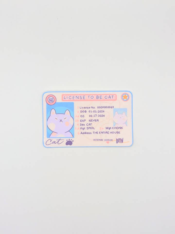 “License To Be Cat” Vinyl Waterproof Sticker for wholesale by lauradzeng