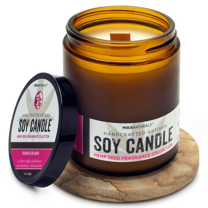 Guava Colada Soy Candle for wholesale by Mika Naturals
