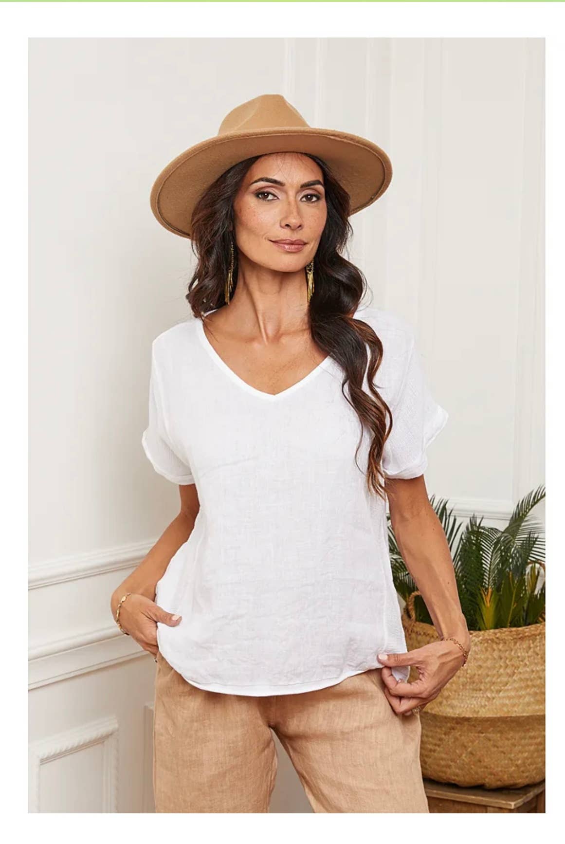 LÉA & LUC - Vente T-shirt – femme - T-Shirt texturé en 100% lin REF. 65126