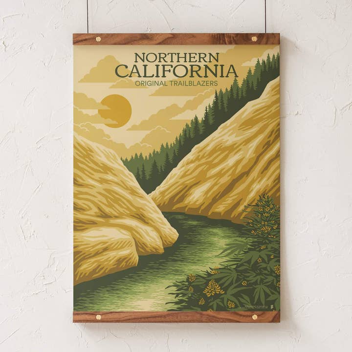 Lámina artística de viajes con cannabis del norte de California para venta al por mayor de Goldleaf