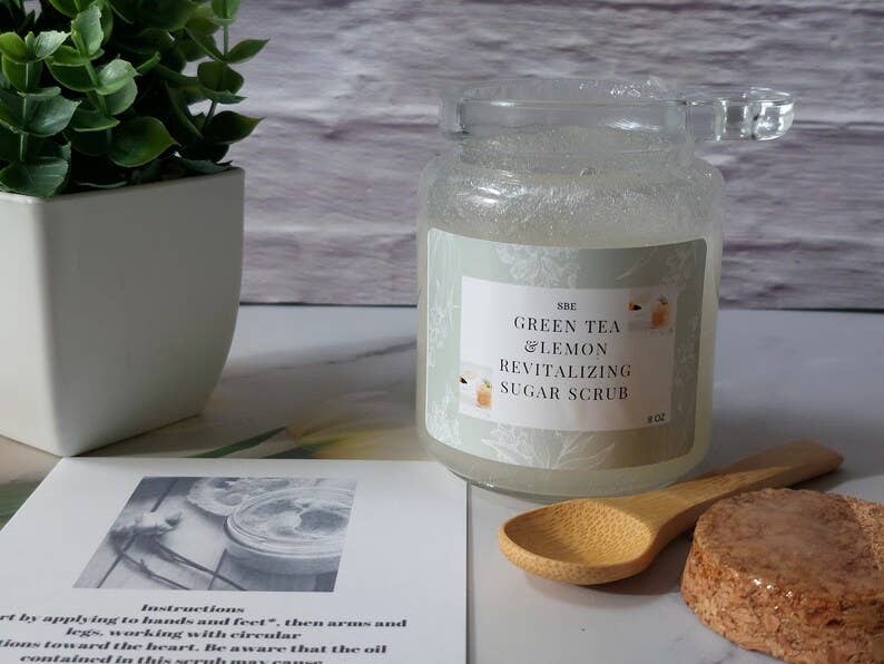 Simplybyelegance - Wholesale Body Scrub/Exfoliant - Handmade Green Tea Lemon Sugar Scrub, Exfoliating Body Scrub (8oz)1